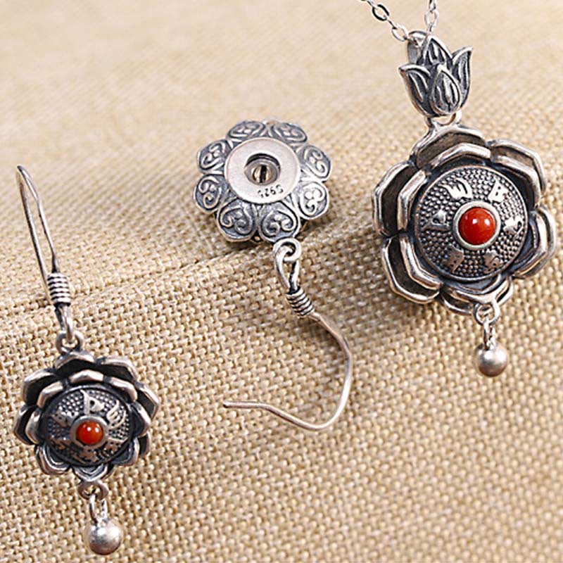 Pendientes colgantes de plata de ley 925 Om Mani Padme Hum Lotus Peace - image 8