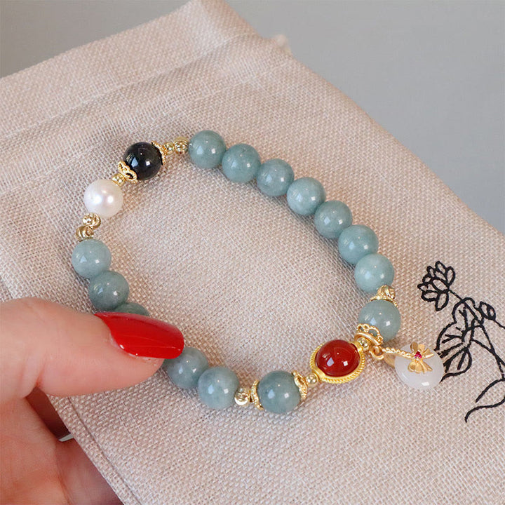 Pulsera de la suerte con pajarita y perlas de ágata roja, jade natural , Buddha Stones