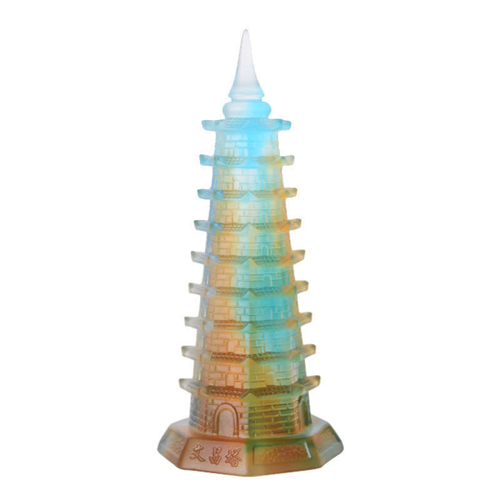 Feng Shui Wenchang Torre hecha a mano Liuli Crystal Pagoda Pieza de arte Suerte Decoración de la oficina en el hogar