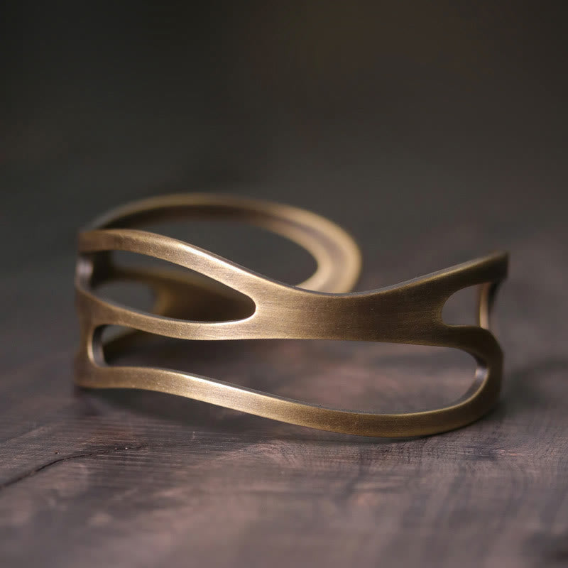 Brazalete ajustable con Buddha Stones , brazalete ajustable de cobre y latón curvado Vintage