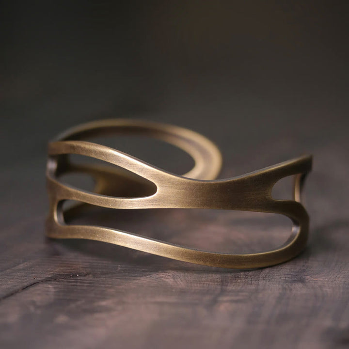 Brazalete ajustable con Buddha Stones , brazalete ajustable de cobre y latón curvado Vintage