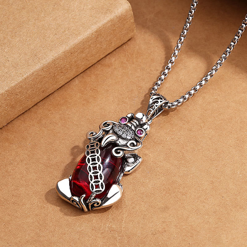 Buddha Stones PiXiu granate cobre moneda riqueza suerte collar colgante - image 2