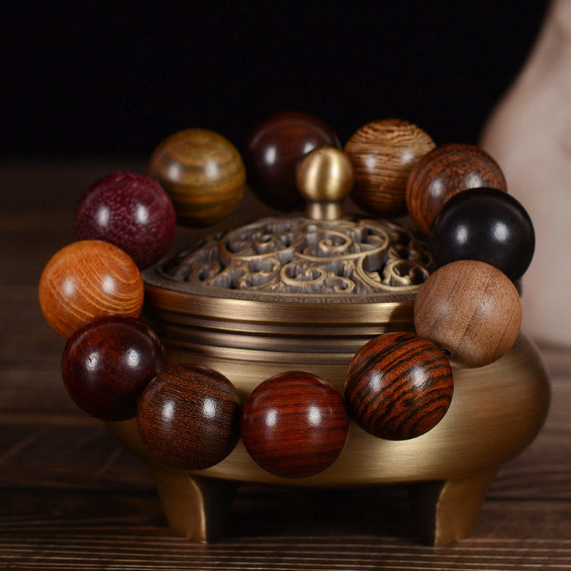 Pulsera curativa de protección de sándalo multicolor con Buddha Stones