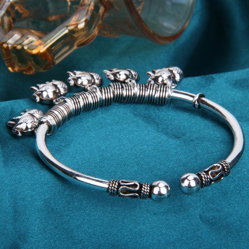 Brazalete de pulsera de fuerza de elefante de plata de ley 925 con Buddha Stones