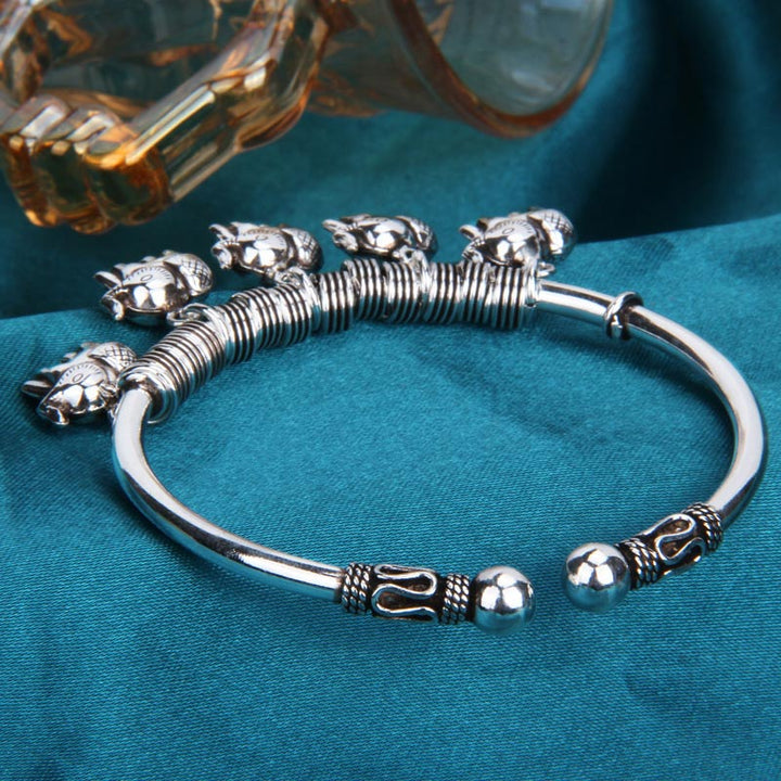 Brazalete de pulsera de fuerza de elefante de plata de ley 925 con Buddha Stones