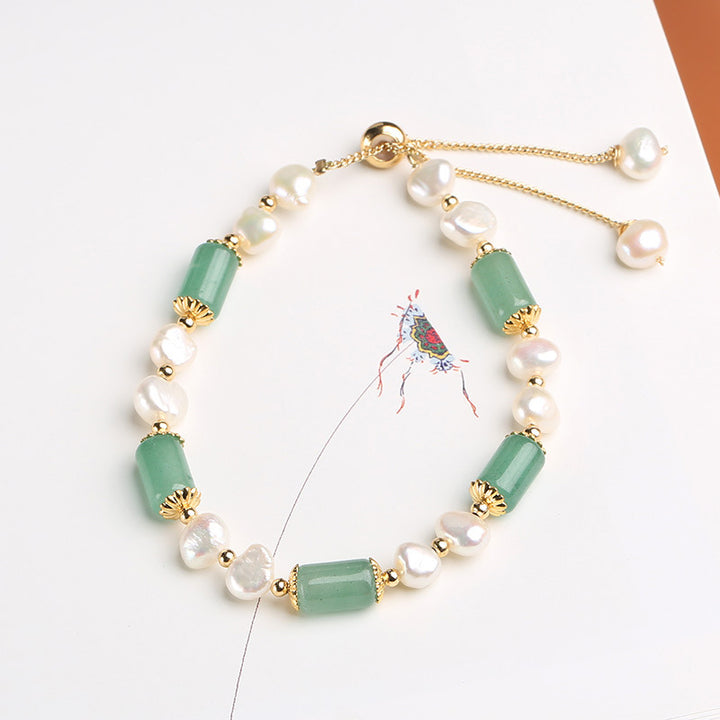 Pulsera de la Suerte con Cuentas de Cristal Rosa y Perla de Aventurina Verde con Buddha Stones