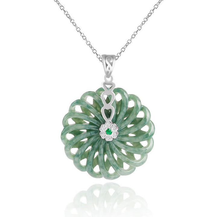 Collar con colgante de plata de ley 925 con Buddha Stones, jade redondo natural, hebilla de la paz, abundancia