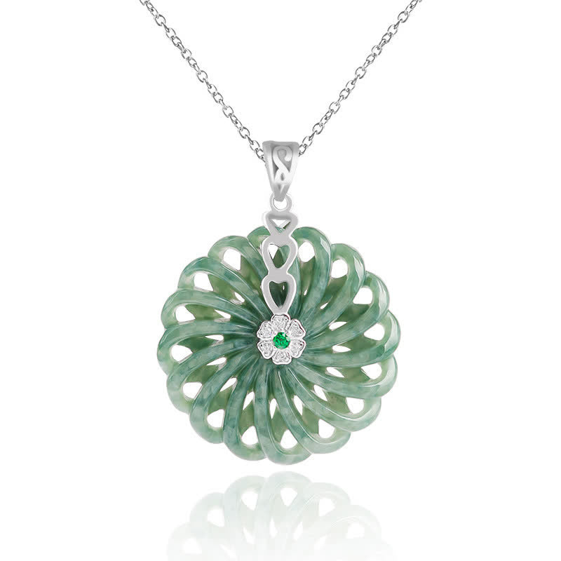 Collar con colgante de plata de ley 925 con Buddha Stones, jade redondo natural, hebilla de la paz, abundancia