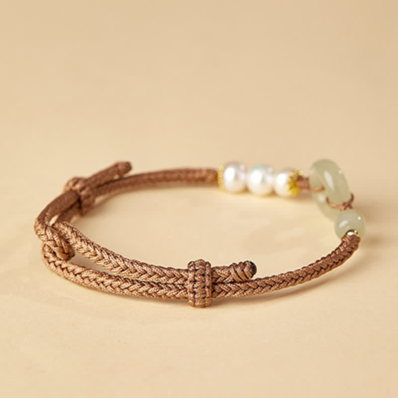 Pulsera de la suerte con hebilla de la paz y perlas de jade hetiano natural de Buddha Stones