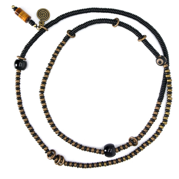 Buddha Stones madera de ébano cuentas Dzi cobre paz pareja pulsera collar colgante
