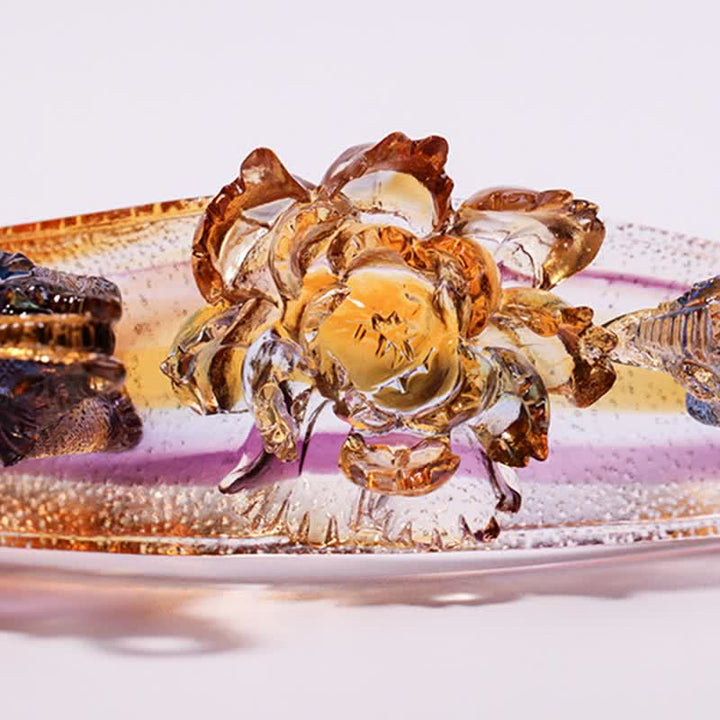 Decoración del hogar hecha a mano de Liuli Crystal Ruyi Elephant Art Piece con base de cristal