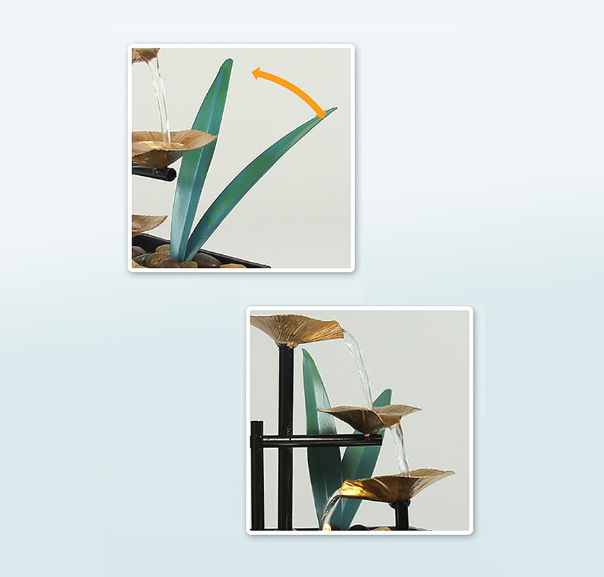 Adornos de loto de mesa de fuente de cascada de tres capas con decoración de escritorio de rocas de río