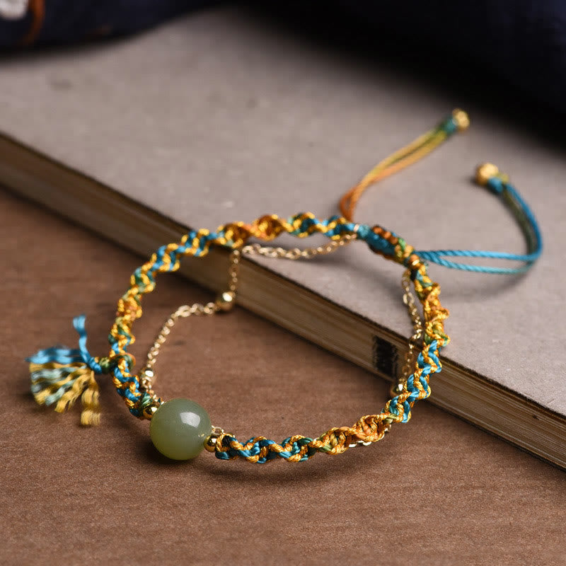 Pulsera de doble capa con cuentas de jade de la suerte, cuerda colorida hecha a mano con Buddha Stones