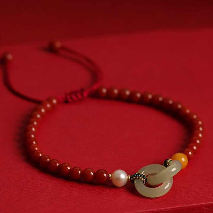 Pulsera de confianza con hebilla de paz doble de jade hetiano de ágata roja natural con Buddha Stones