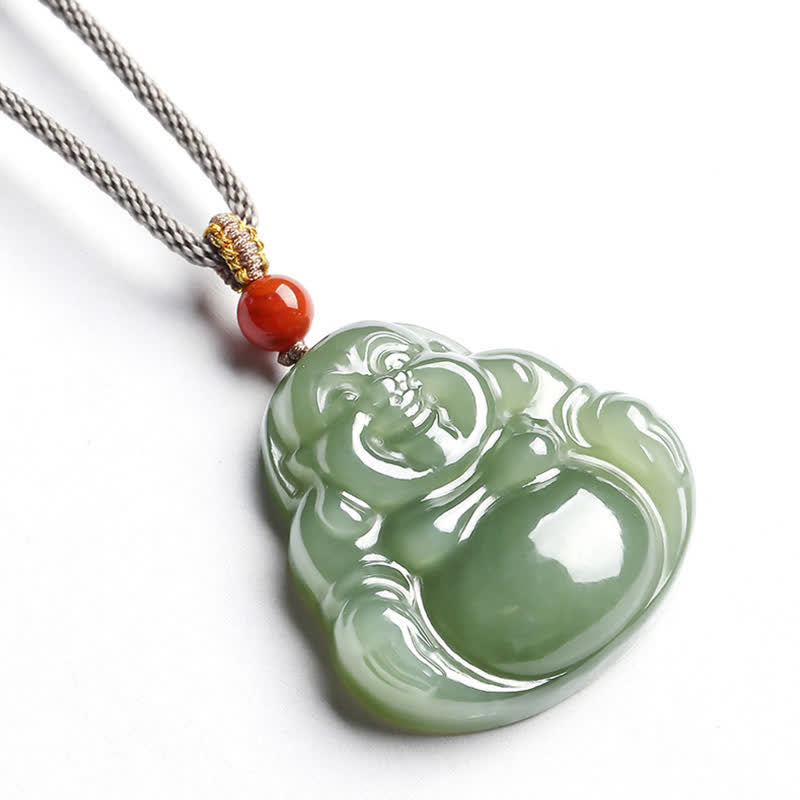 Colgante de cadena con collar de abundancia de jade hetiano de Buda sonriente - image 12
