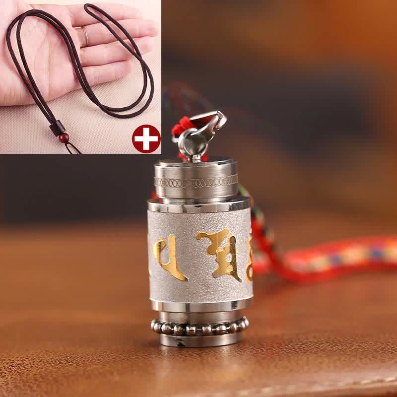 Buddha Stones Tíbet Om Mani Padme Hum Shurangama Mantra Titanio Acero Sabiduría Amuleto Collar Colgante - 1,4 x 2,4 cm - Plata - Cuerda marrón - image 28