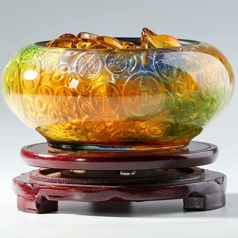 Cuenco del tesoro de cristal Liuli hecho a mano, lingotes, pieza de arte, decoración del hogar