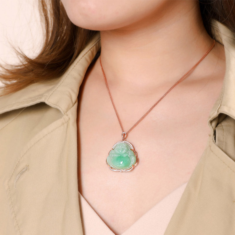 Colgante de cadena de collar de prosperidad de jade natural de Buda sonriente de plata de ley 925 - image 5