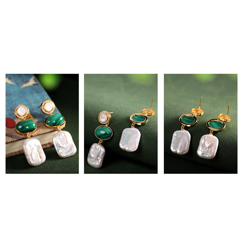 Pendientes colgantes de sabiduría curativa de malaquita, Perla Barroca Natural de Plata de Ley 925 con Buddha Stones