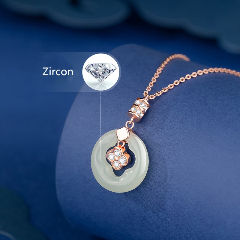 Buddha Stones, Plata de Ley 925, Jade Natural Hetian, trébol de la suerte, colgante de collar de circón con caja de regalo