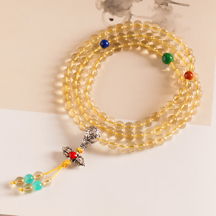 Plata de Ley 925, 108 cuentas de Mala, citrino Natural, ágata roja, ámbar, pulsera con dijes de placer