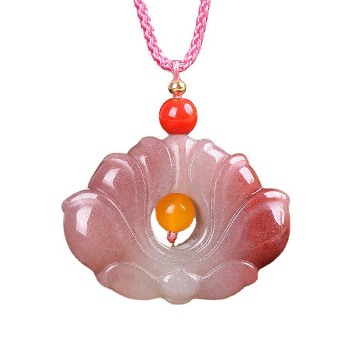 Colgante de collar de riqueza de flor de loto de jade de seda dorada rosa - image 7