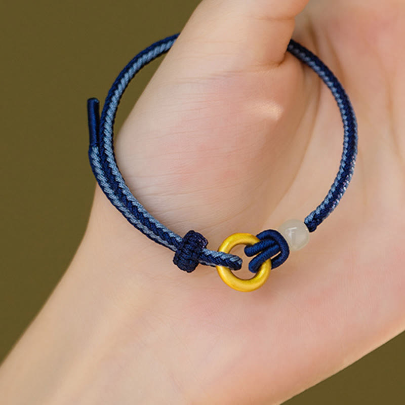 Pulsera de la fortuna con cuerda de jade hetiano y hebilla de la paz de plata de ley 999 con Buddha Stones