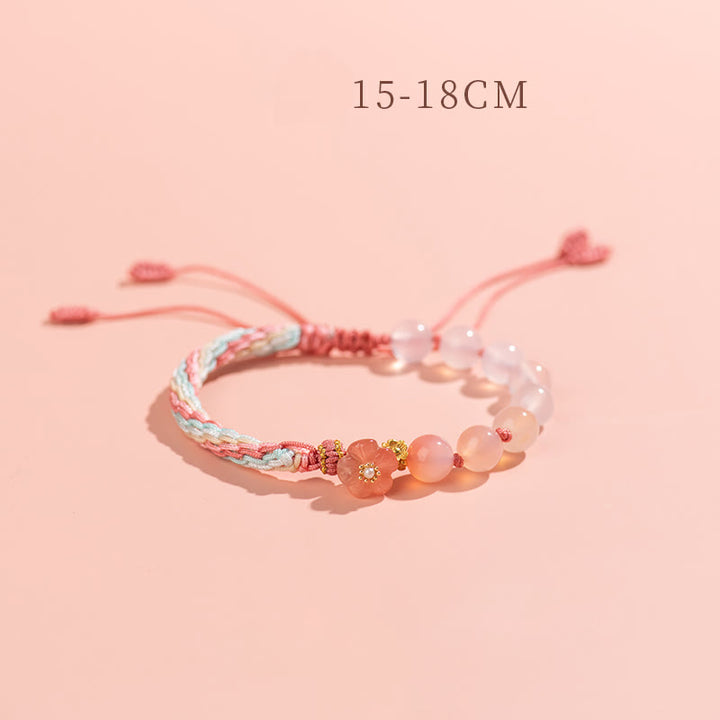 Pulsera de cuerda hecha a mano con Buddha Stones, ágata degradado Natural, nudo de reencarnación, flor de melocotón, riqueza y suerte