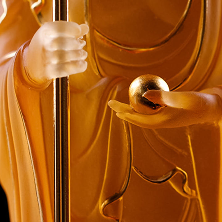 Buddha Stones hechas a mano, estatuilla de Bodhisattva Ksitigarbha, pieza de arte de cristal Liuli, estatua de serenidad, decoración del hogar