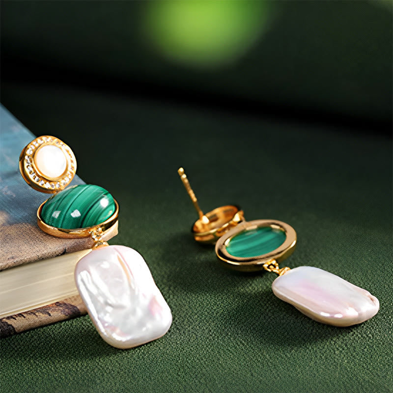 Pendientes colgantes de sabiduría curativa de malaquita, Perla Barroca Natural de Plata de Ley 925 con Buddha Stones