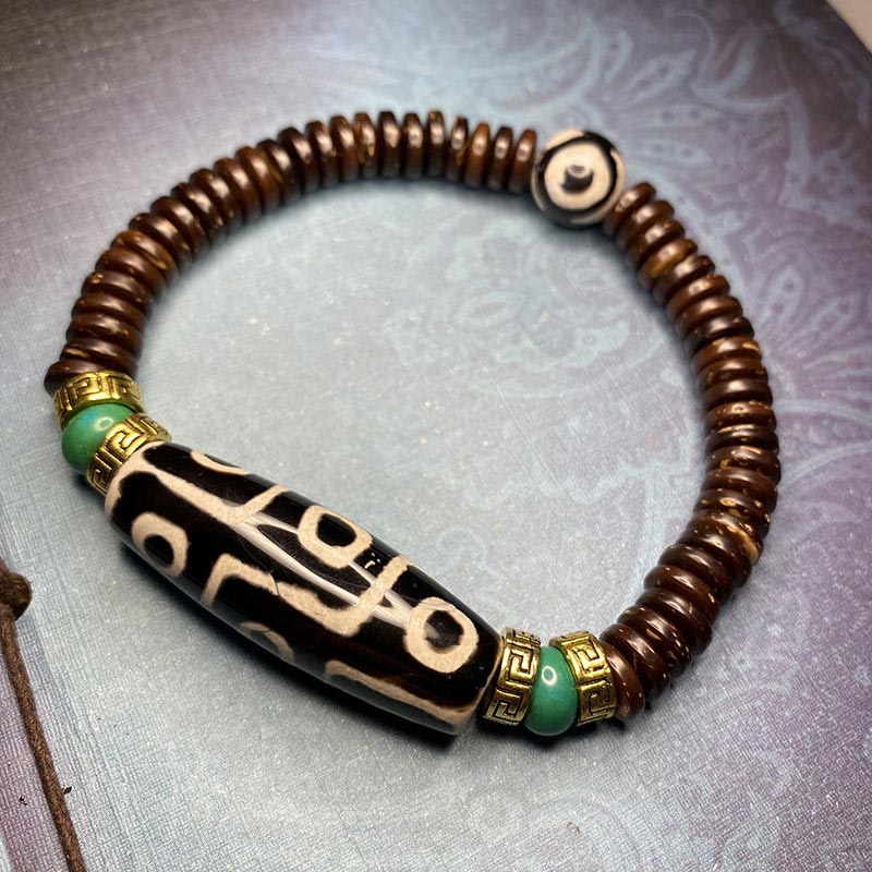 Pulsera de riqueza de cuentas Dzi tibetanas de nueve ojos con Buddha Stones