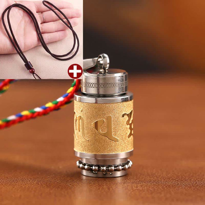 Buddha Stones Tíbet Om Mani Padme Hum Shurangama Mantra Titanio Acero Sabiduría Amuleto Collar Colgante - 1,4 x 2,4 cm - Oro - Cuerda marrón - image 21