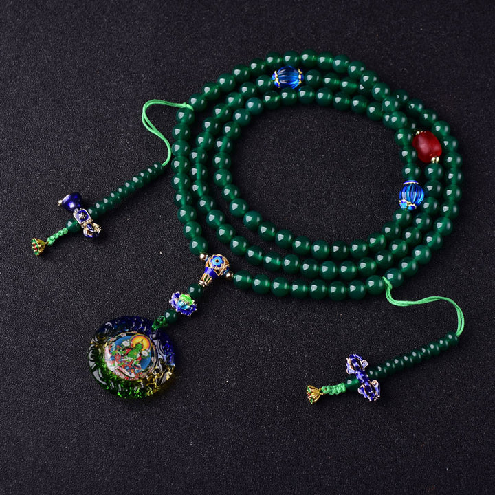 108 cuentas de Mala, ágata verde Natural, Bodhisattva, pulsera con dijes de manifestación de Tara Verde