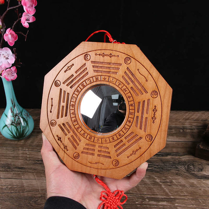 Feng Shui Bagua Mapa Madera de Durazno Monedas de Cinco Emperadores Equilibrio de Nudos Chinos Espejo de Mapa de Energía