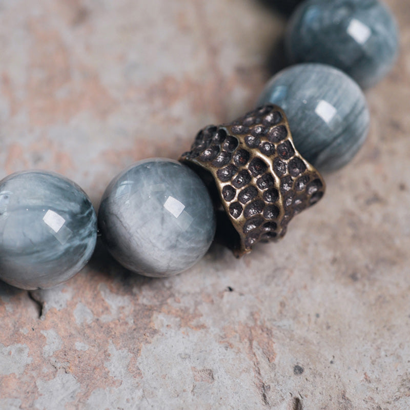 Pulsera de pareja de confianza con Buddha Stones, piedra ojo de águila, madera de ébano, cobre