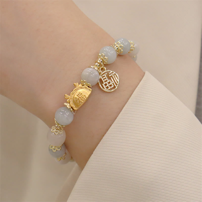 Buddha Stones Año del Dragón Ágata roja Cuarzo fresa Obsidiana negra Jade Granate Perla Cinabrio Bola de masa Dragón Suerte Fu Pulsera con personajes - image 21