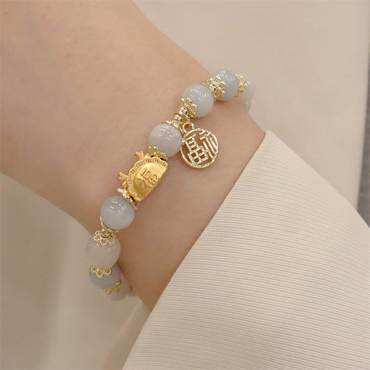 Buddha Stones Año del Dragón Ágata roja Cuarzo fresa Obsidiana negra Jade Granate Perla Cinabrio Bola de masa Dragón Suerte Fu Pulsera con personajes - image 21