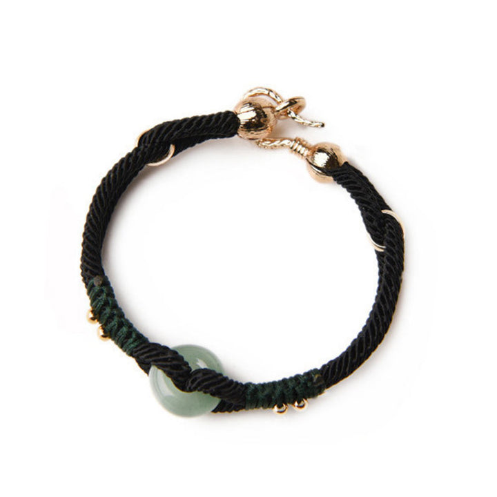 Pulsera de pareja de cuerda negra de la suerte de jade tibetano con Buddha Stones