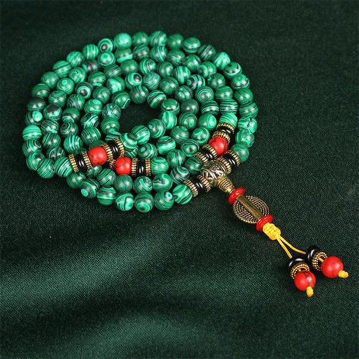Collar de pulsera de cuentas de malaquita tibetana de Buddha Stones 108 Mala