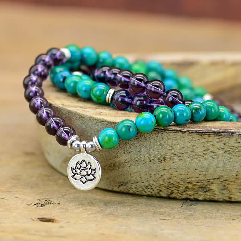 Pulsera con dije de loto espiritual de aventurina verde amatista