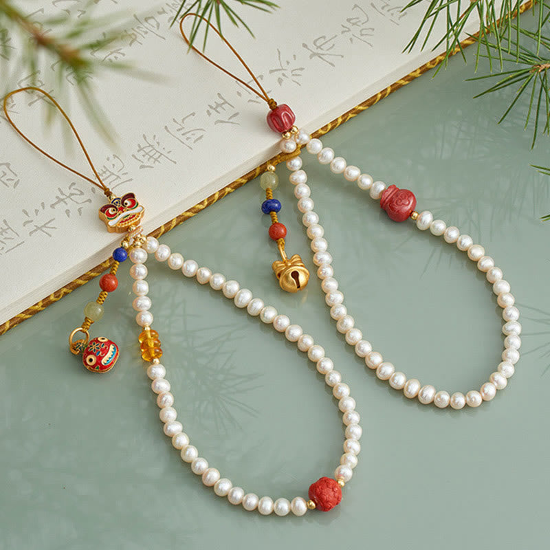 Buddha Stones, perla Natural, cinabrio, bolsa de dinero, campana, bestia tragadora de oro, León danzante, decoración colgante para teléfono curativo