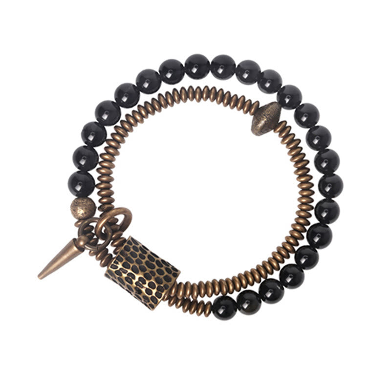 Pulsera de doble capa curativa de paz interior de cobre obsidiana arcoíris con Buddha Stones