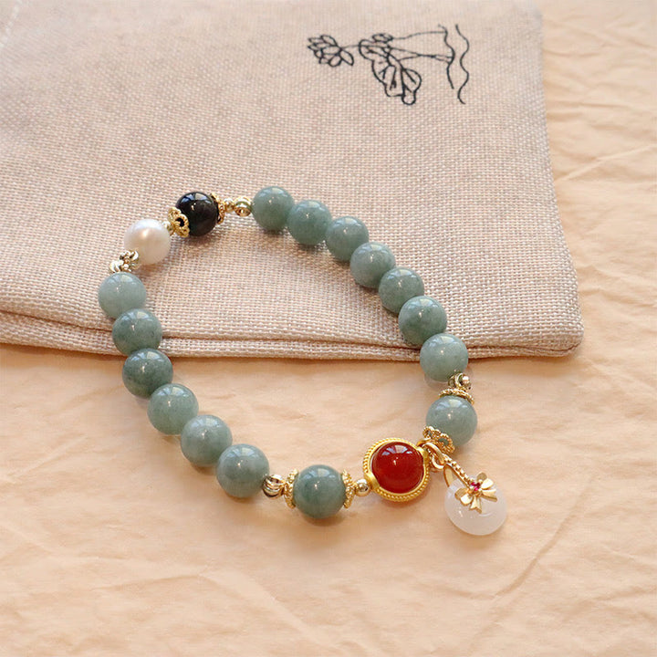 Pulsera de la suerte con pajarita y perlas de ágata roja, jade natural , Buddha Stones