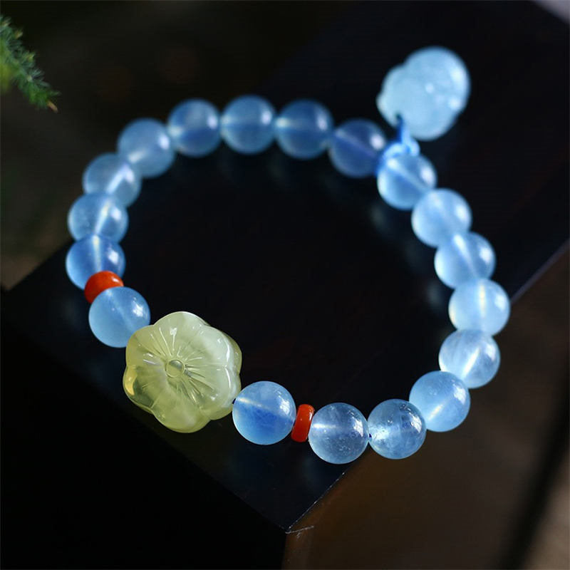 Pulsera con dije curativo de la paz, ámbar, aguamarina natural, Pixiu