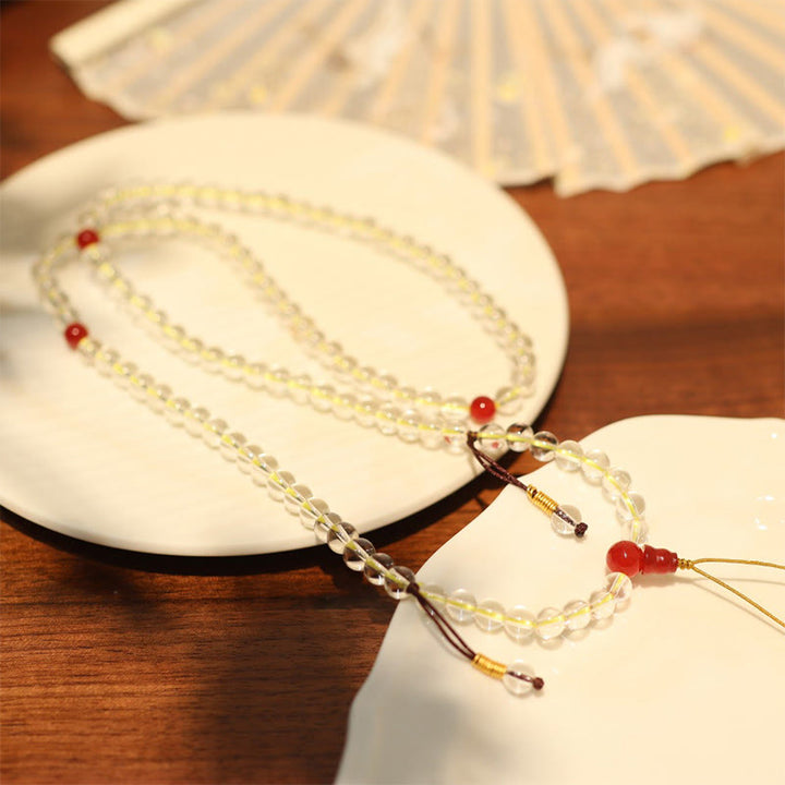 Buddha Stones 108 cuentas Mala Plata de Ley 925 ágata blanca Natural ágata roja pulsera de protección cuádruple