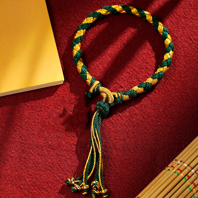 Pulsera trenzada de la suerte con cuerda a escala de dragón, cinco dioses tibetanos hechos a mano con Buddha Stones