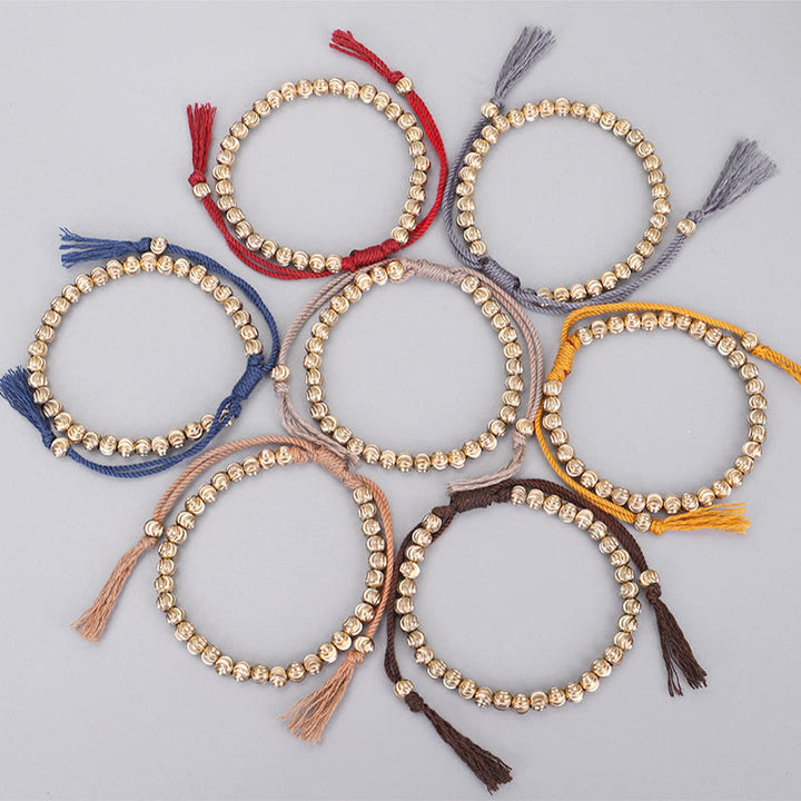 Pulsera de hilo de la suerte con cuentas de cobre hechas a mano tibetana con Buddha Stones