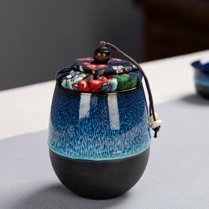 Juego de caja con bolsa de regalo portátil, tetera de cerámica de té Gongfu chino, Color degradado en azul, Buddha Stones