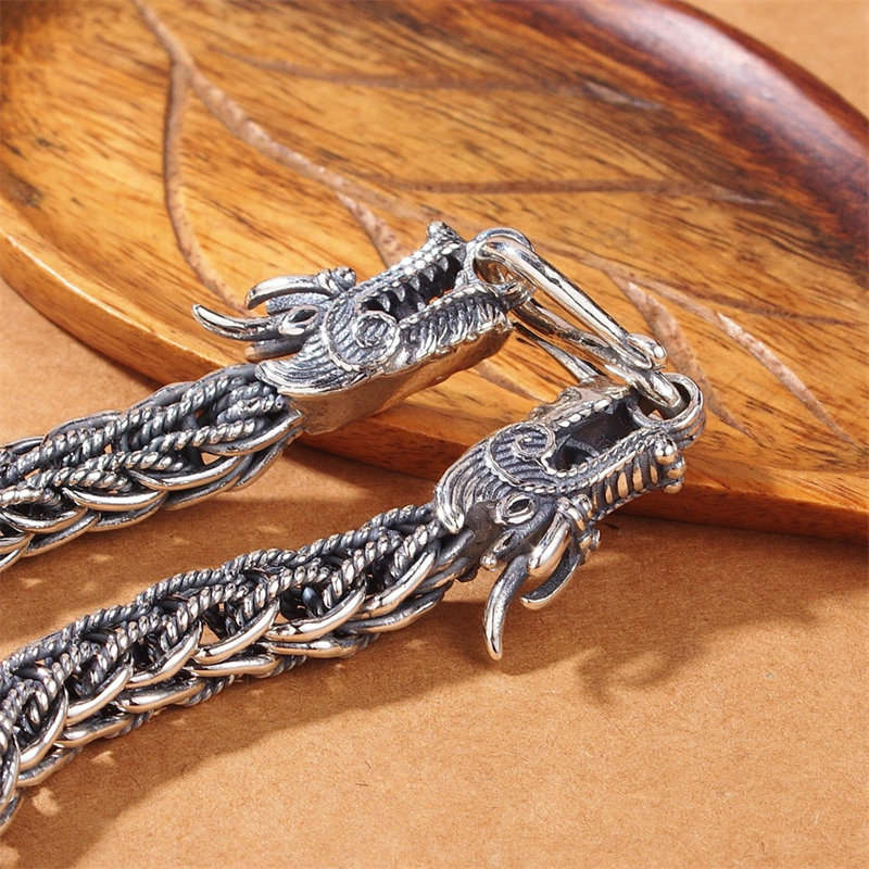 Brazalete de pulsera de fuerza de éxito de dragón de plata de ley 925 con Buddha Stones