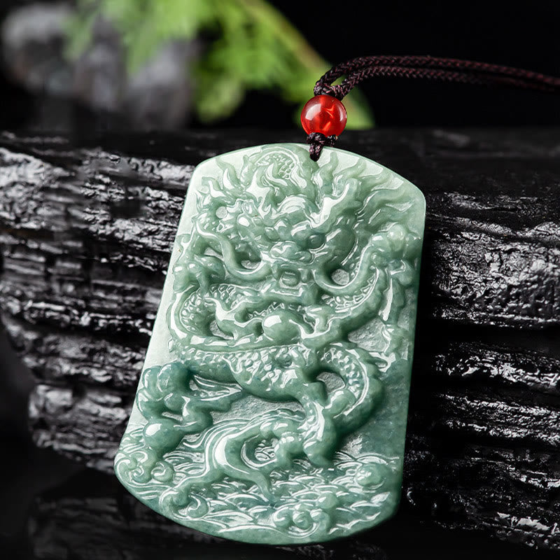 Buddha Stones Natural Jade Zodíaco Chino Dragón Mar Suerte Cadena Collar Colgante - image 7